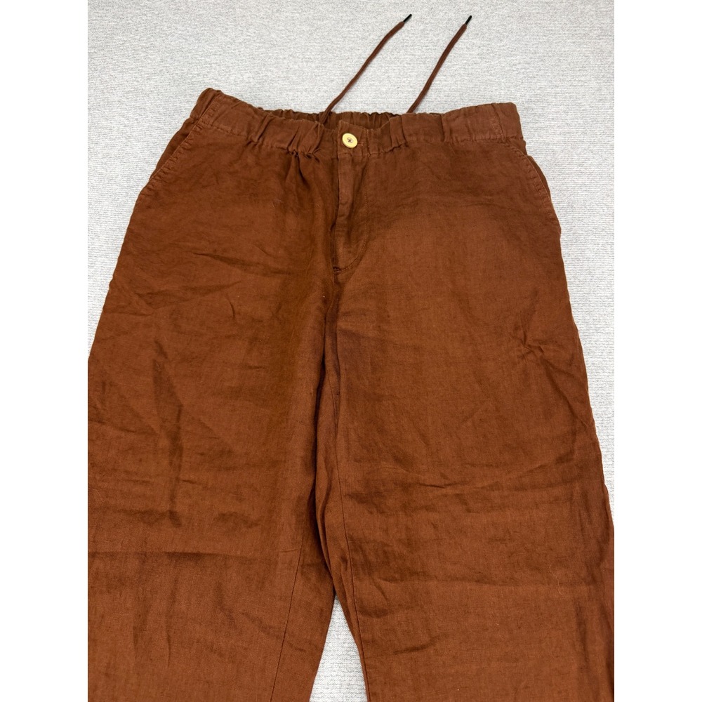 Quince Brown 100% Linen Drawstring Elastic Waist Straight Leg Pants Womens Small - Picture 11 of 13